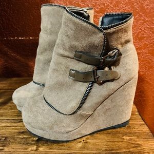 Microsuede wedge booties